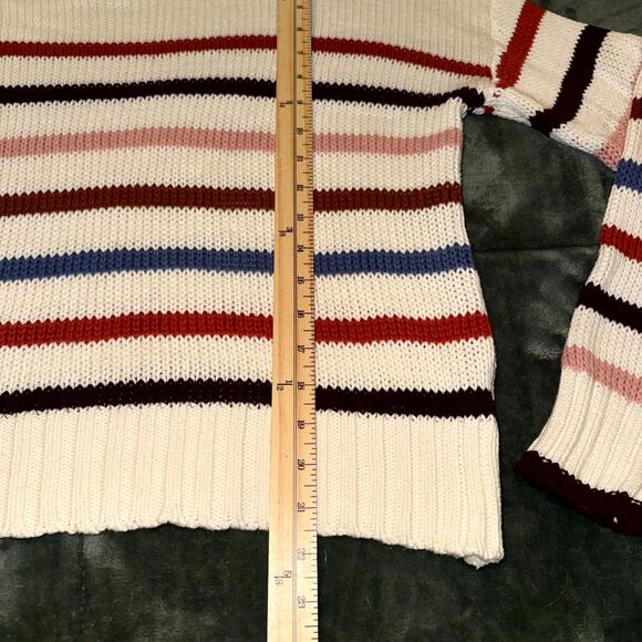 Evereve Sweater Women's Medium Cream Multi Striped Knitted Crewneck Pullover - Picture 7 of 9